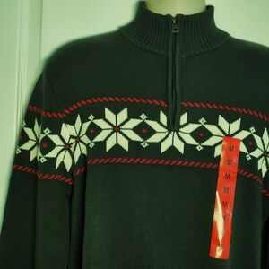 Weatherproof Mens Medium Christmas Sweater Snowflake Design Mock Neck NWT Green